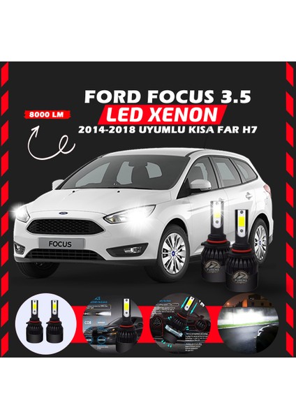 Ford Focus 3.5 2014-2018 Kısa Far Uyumlu Şimşek Etkili Led Xenon Light Series H7