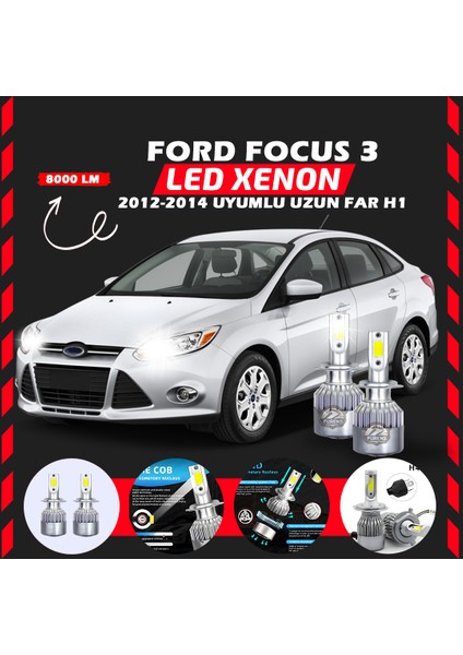 Ford Focus 3 2012-2014 Uzun Far Uyumlu Şimşek Etkili Led Xenon Performance Series H1