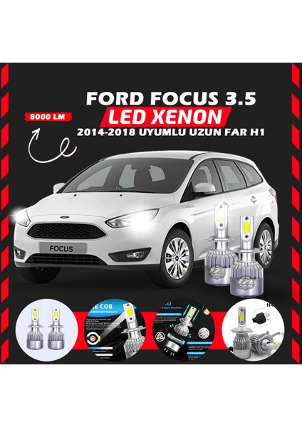Ford Focus 3.5 2014-2018 Uzun Far Uyumlu Şimşek Etkili Led Xenon Performance Series H1