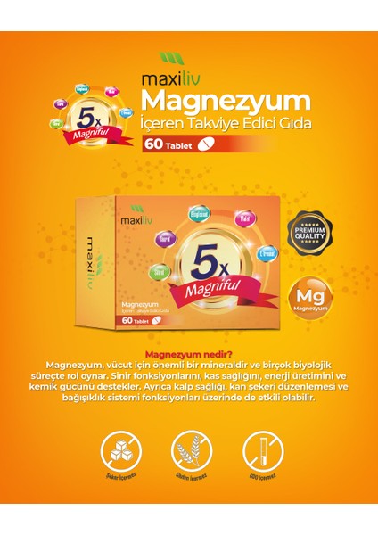 Magniful Magnezyum 60 Tablet -Sitrat, Taurattan, Glisinat, Malat, L-Treonat