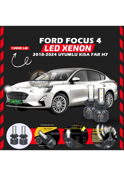 Ford Focus 4 2018-2024 Kısa Far Uyumlu Şimşek Etkili Led Xenon Premium Series H7