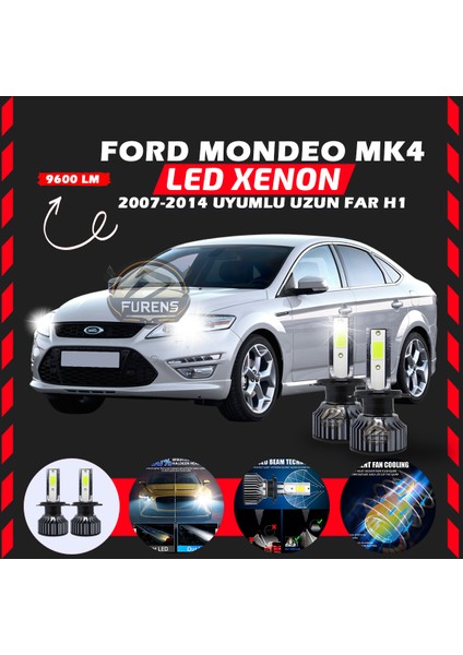 Ford Mondeo Mk4 2007-2014 Uzun Far Uyumlu Şimşek Etkili Led Xenon Pro Series H1