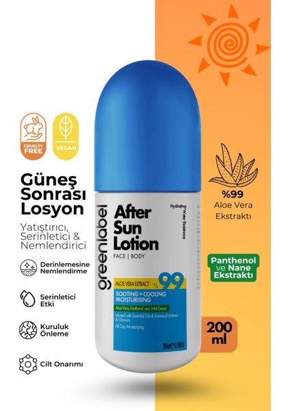 Greenlabel Güneş Sonrası Vücut Losyonu Aloe Vera Ve Nane Ekstraktı Içeren After Sun Body Lotion 200 ml