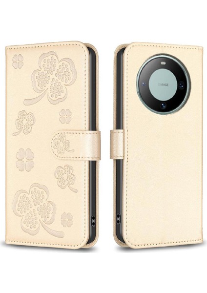 Huawei Mate 60 Için Flip Case Cüzdan Kart Yuvaları Tutucu Kickstand Yonca Pu (Yurt Dışından)