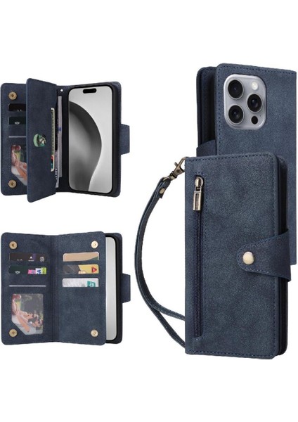El Kayışı Kart Tutucu ile IPhone 16 Pro Max Manyetik Deri Kılıf (Yurt Dışından)