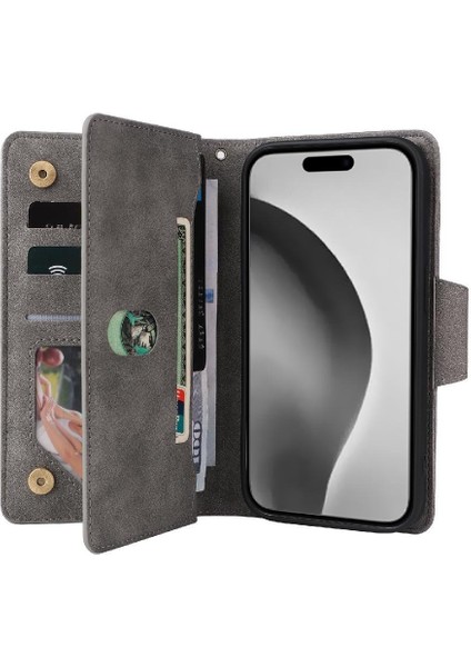 El Kayışı Kart Tutucu ile IPhone 16 Pro Max Manyetik Deri Kılıf (Yurt Dışından)