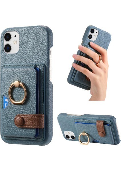 IPhone 12 Mini Kart Yuvaları Premium Dokulu Deri Halka Standı (Yurt Dışından)