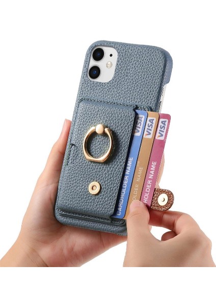 IPhone 12 Mini Kart Yuvaları Premium Dokulu Deri Halka Standı (Yurt Dışından)