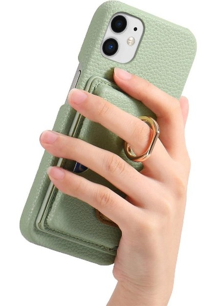 IPhone 12 Mini Kart Yuvaları Premium Dokulu Deri Halka Standı (Yurt Dışından)