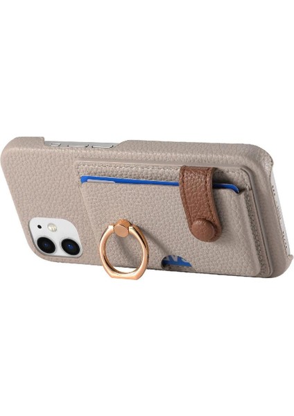 IPhone 12 Mini Kart Yuvaları Premium Dokulu Deri Halka Standı (Yurt Dışından)
