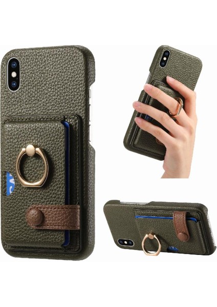 IPhone X/xs Premium Dokulu Deri Kart Yuvaları Halka Standı (Yurt Dışından)