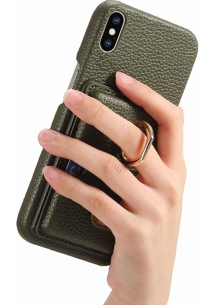 IPhone X/xs Premium Dokulu Deri Kart Yuvaları Halka Standı (Yurt Dışından)