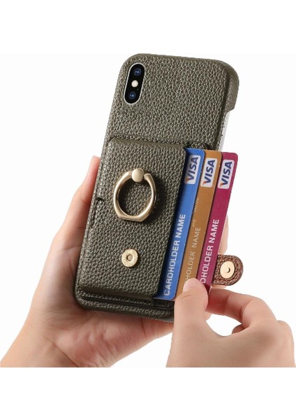 IPhone X/xs Premium Dokulu Deri Kart Yuvaları Halka Standı (Yurt Dışından)