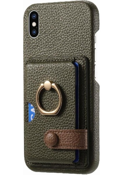 IPhone X/xs Premium Dokulu Deri Kart Yuvaları Halka Standı (Yurt Dışından)
