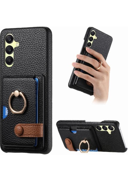 Samsung Galaxy A25 Premium Dokulu Deri Yüzük Standı Kart Yuvaları Için Kılıf (Yurt Dışından)