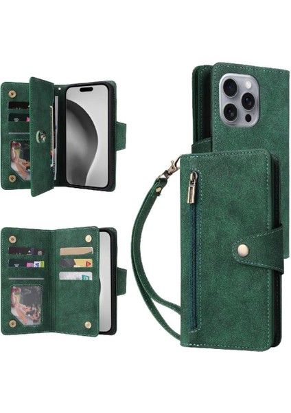 El Kayışı Kart Tutucu ile IPhone 16 Pro Max Manyetik Deri Kılıf (Yurt Dışından)