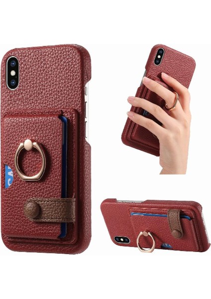IPhone X/xs Premium Dokulu Deri Kart Yuvaları Halka Standı (Yurt Dışından)