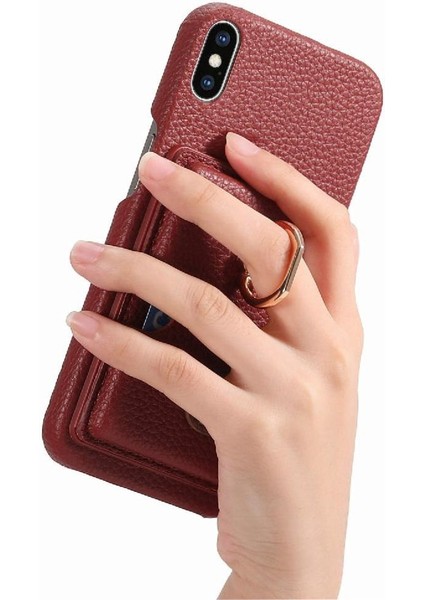 IPhone X/xs Premium Dokulu Deri Kart Yuvaları Halka Standı (Yurt Dışından)