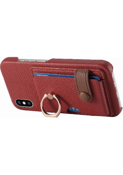 IPhone X/xs Premium Dokulu Deri Kart Yuvaları Halka Standı (Yurt Dışından)