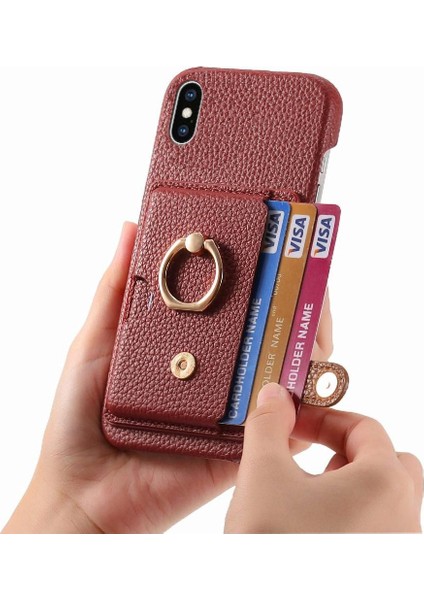 IPhone X/xs Premium Dokulu Deri Kart Yuvaları Halka Standı (Yurt Dışından)
