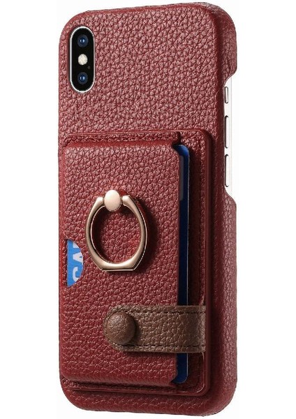 IPhone X/xs Premium Dokulu Deri Kart Yuvaları Halka Standı (Yurt Dışından)