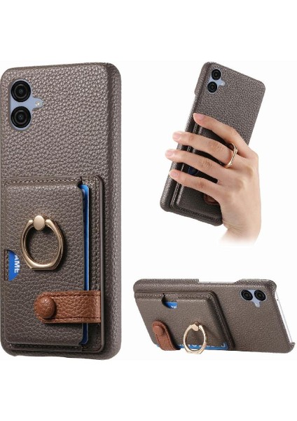 Samsung Galaxy A04E Premium Dokulu Deri Yüzük Standı Kart Yuvaları (Yurt Dışından)