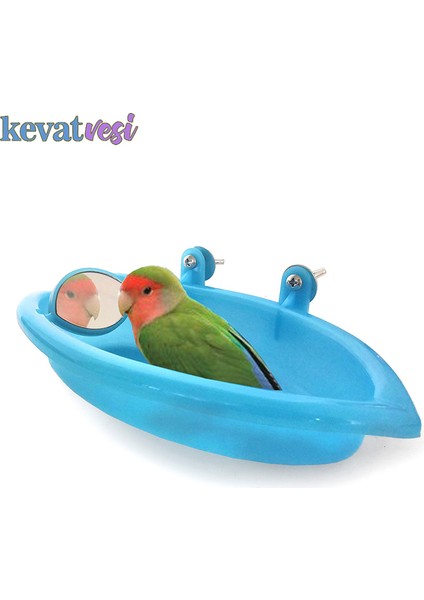 Mavi Çift Ayna Stili Kuş Kafesi Su Banyo Küveti Papağan Asılı Plastik Banyo Küveti Papağan Duş Malzemeleri Ayna ile Kuş Temizlik Aksesuarları (Yurt Dışından) fiyatları