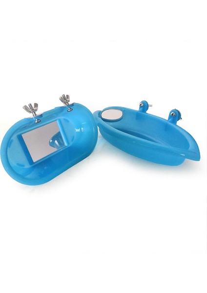 Mavi Çift Ayna Stili Kuş Kafesi Su Banyo Küveti Papağan Asılı Plastik Banyo Küveti Papağan Duş Malzemeleri Ayna ile Kuş Temizlik Aksesuarları (Yurt Dışından) modelleri