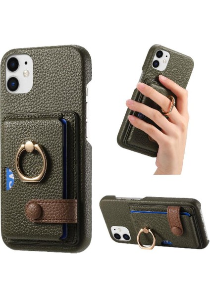 IPhone 12 Mini Kart Yuvaları Premium Dokulu Deri Halka Standı (Yurt Dışından)