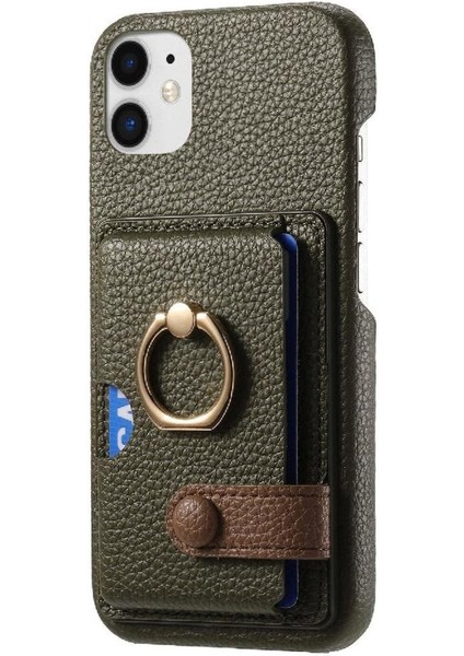 IPhone 12 Mini Kart Yuvaları Premium Dokulu Deri Halka Standı (Yurt Dışından)