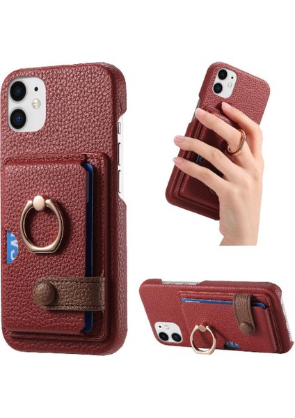 IPhone 12 Mini Kart Yuvaları Premium Dokulu Deri Halka Standı (Yurt Dışından)