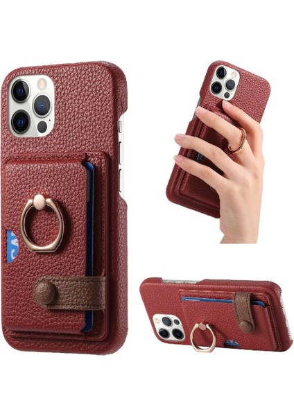 IPhone 12 Için Kılıf Pro Max Halka Standı Premium Dokulu Deri Kart Yuvaları (Yurt Dışından)