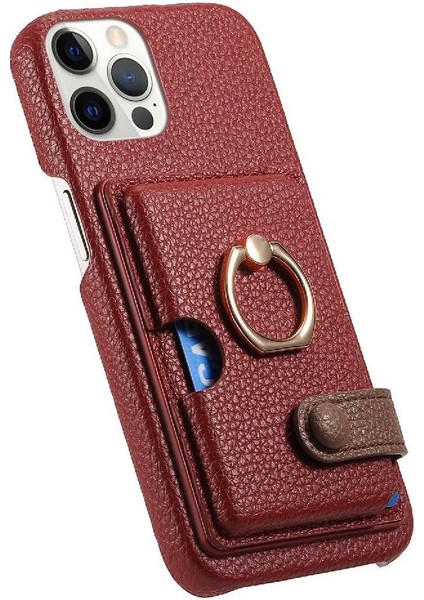 IPhone 12 Için Kılıf Pro Max Halka Standı Premium Dokulu Deri Kart Yuvaları (Yurt Dışından)