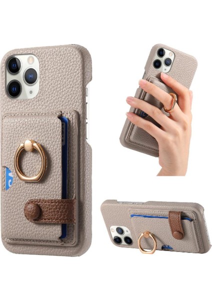 IPhone 11 Için Kılıf Pro Premium Dokulu Deri Kart Yuvaları Halka Standı (Yurt Dışından)