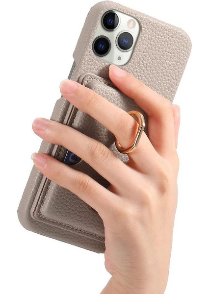 IPhone 11 Için Kılıf Pro Premium Dokulu Deri Kart Yuvaları Halka Standı (Yurt Dışından)