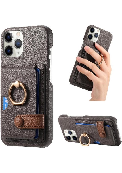 IPhone 11 Için Kılıf Pro Premium Dokulu Deri Kart Yuvaları Halka Standı (Yurt Dışından)