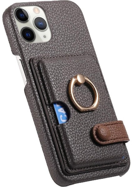 IPhone 11 Için Kılıf Pro Premium Dokulu Deri Kart Yuvaları Halka Standı (Yurt Dışından)