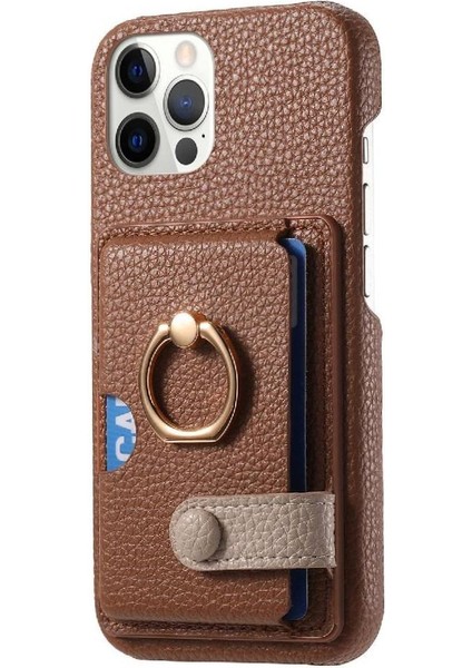 IPhone 12 Için Kılıf Pro Max Halka Standı Premium Dokulu Deri Kart Yuvaları (Yurt Dışından)
