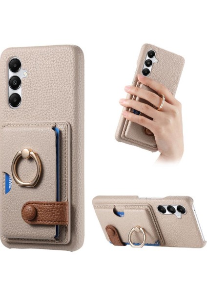 Samsung Galaxy A05S Premium Dokulu Deri Yüzük Standı Kart Yuvaları (Yurt Dışından)