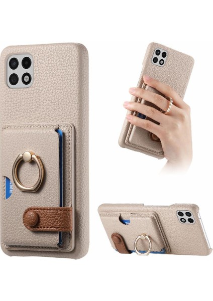 Samsung Galaxy A22 5g Kart Yuvaları Premium Dokulu Deri Yüzük (Yurt Dışından)