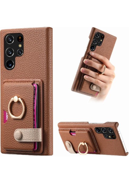 Samsung Galaxy S22 Ultra Halka Standı Kart Yuvaları Premium Dokulu (Yurt Dışından)