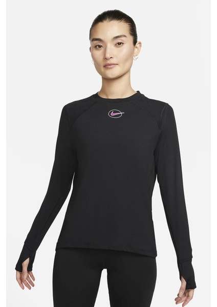 Dri Fit Icon Clash Women's Long Sleeve Running Top Kadın Koşu Cepli Sweatshirt Siyah