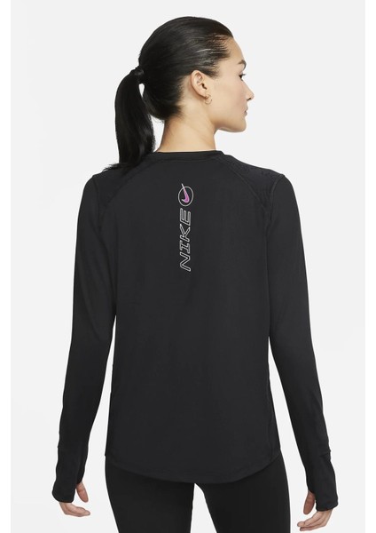 Dri Fit Icon Clash Women's Long Sleeve Running Top Kadın Koşu Cepli Sweatshirt Siyah