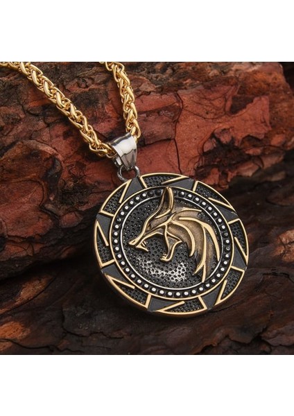 Viking Savaşçı Kurt Pusula Erkek Kolye Çelik Iskandinav Takı