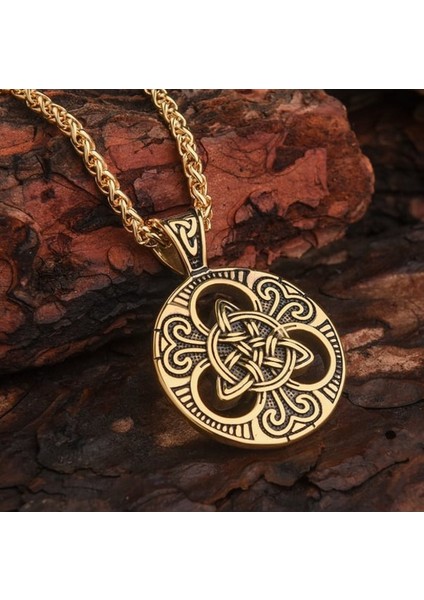 Viking Vintage Celtic Düğüm Sarı Erkek Kolye Çelik Iskandinav