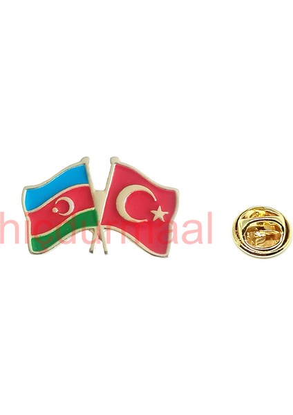 Azerbaycan Türkiye Flamalı Renkli Gold Renk Metal Rozet 1 Paket 12'li modelleri