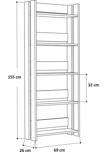 Beyaz Dekoratif Kitaplık, Dekoratif Kitaplık, Çok Amaçlı Raf, %100 Mdf Kitaplık, 155X70CM, MKTP05