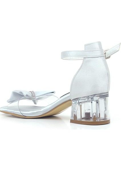 Jessie Gümüş Saten Kurdeleli Kız Çocuk Topuklu Ayakkabı fırsatları