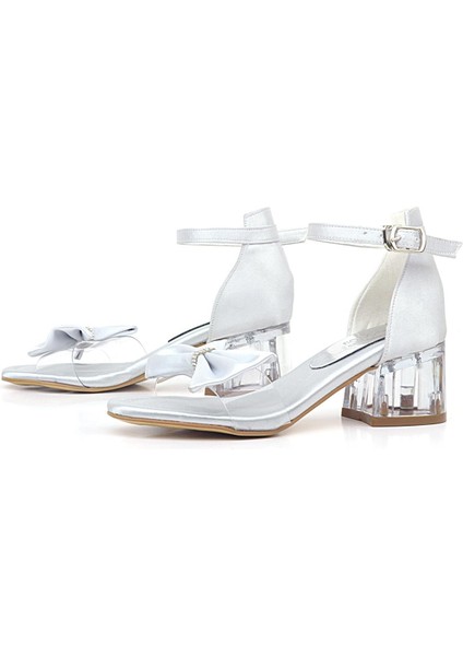 Jessie Gümüş Saten Kurdeleli Kız Çocuk Topuklu Ayakkabı indirimleri