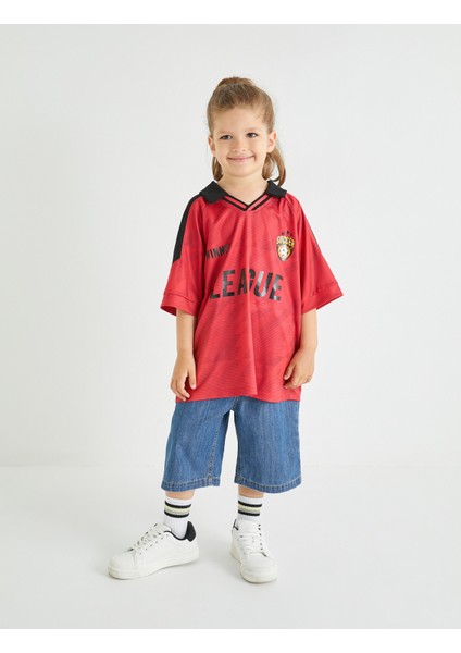 Oversize Tişört Spor Baskılı Kısa Kollu Polo Yaka